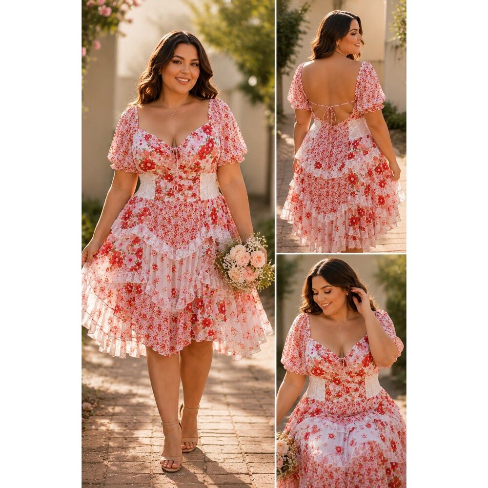 Arula Beautiful B 2X Floral Lace Dress NWT Cottagecore Coquette Barbiecore
